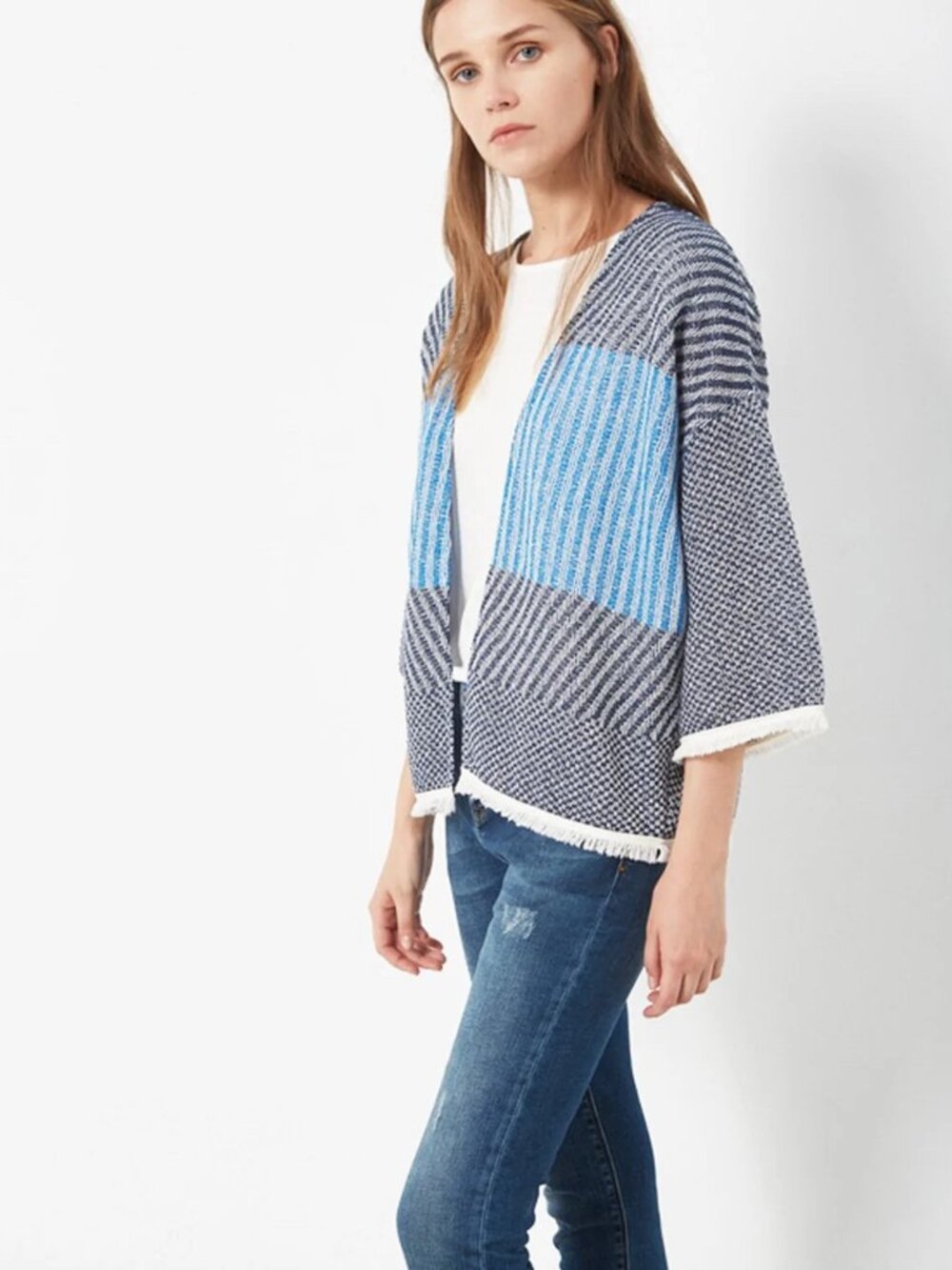 Sita Murt Knit Striped Cardigan Blue Navy NWT Size 40